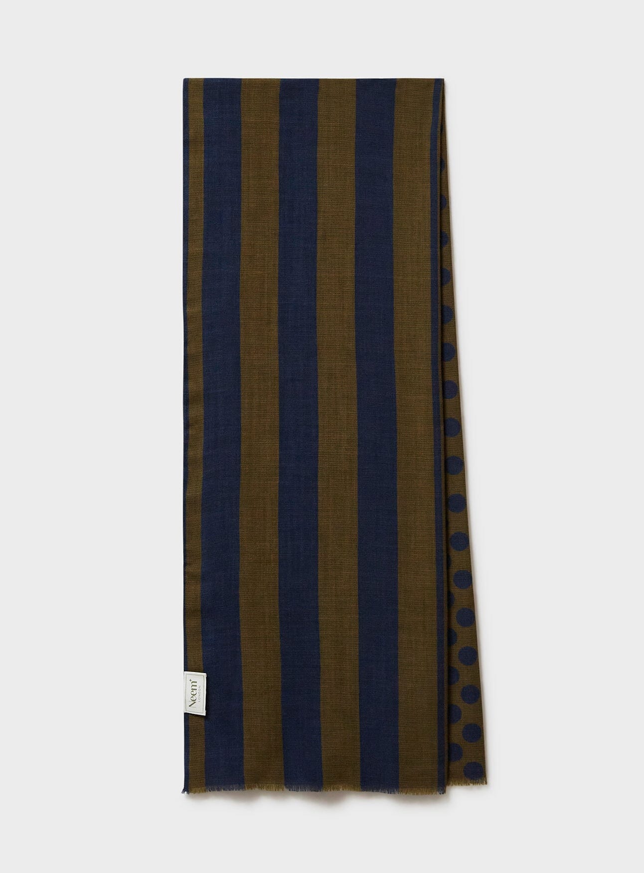 Recycled Double Faced Wool Olive Navy Spot Classic Scarf - Image 3