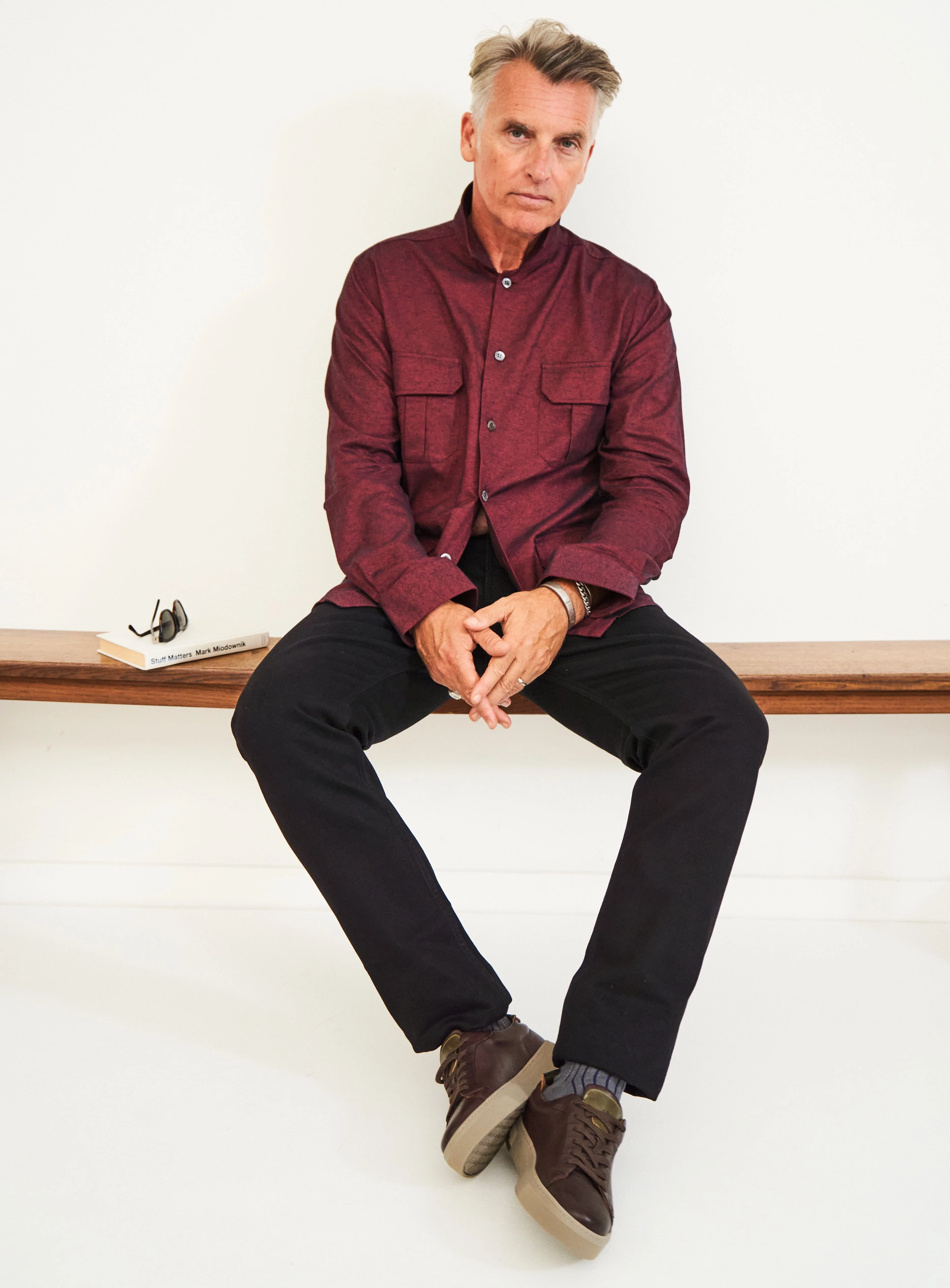 Recycled Italian Flannel Deep Red Overshirt - Image 3
